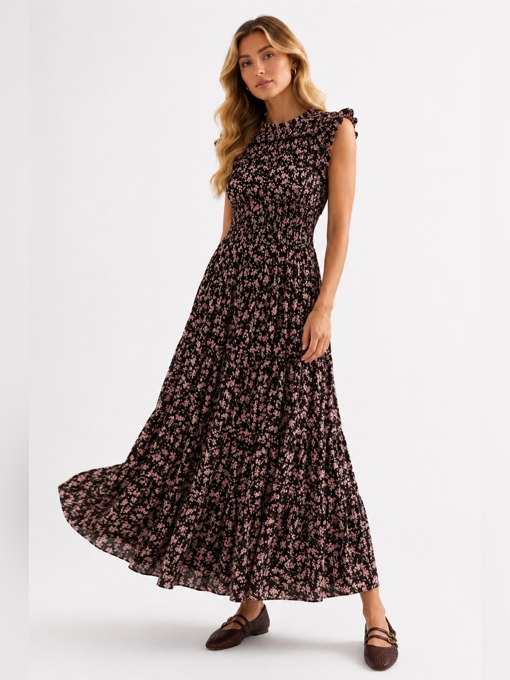 100% Cotton Caroline Constas Brown Floral Maxi Dress - Picture 3 of 7